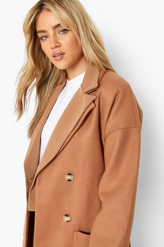Double Breasted Belted Wool Look Coat | Boohoo.com (US & CA)