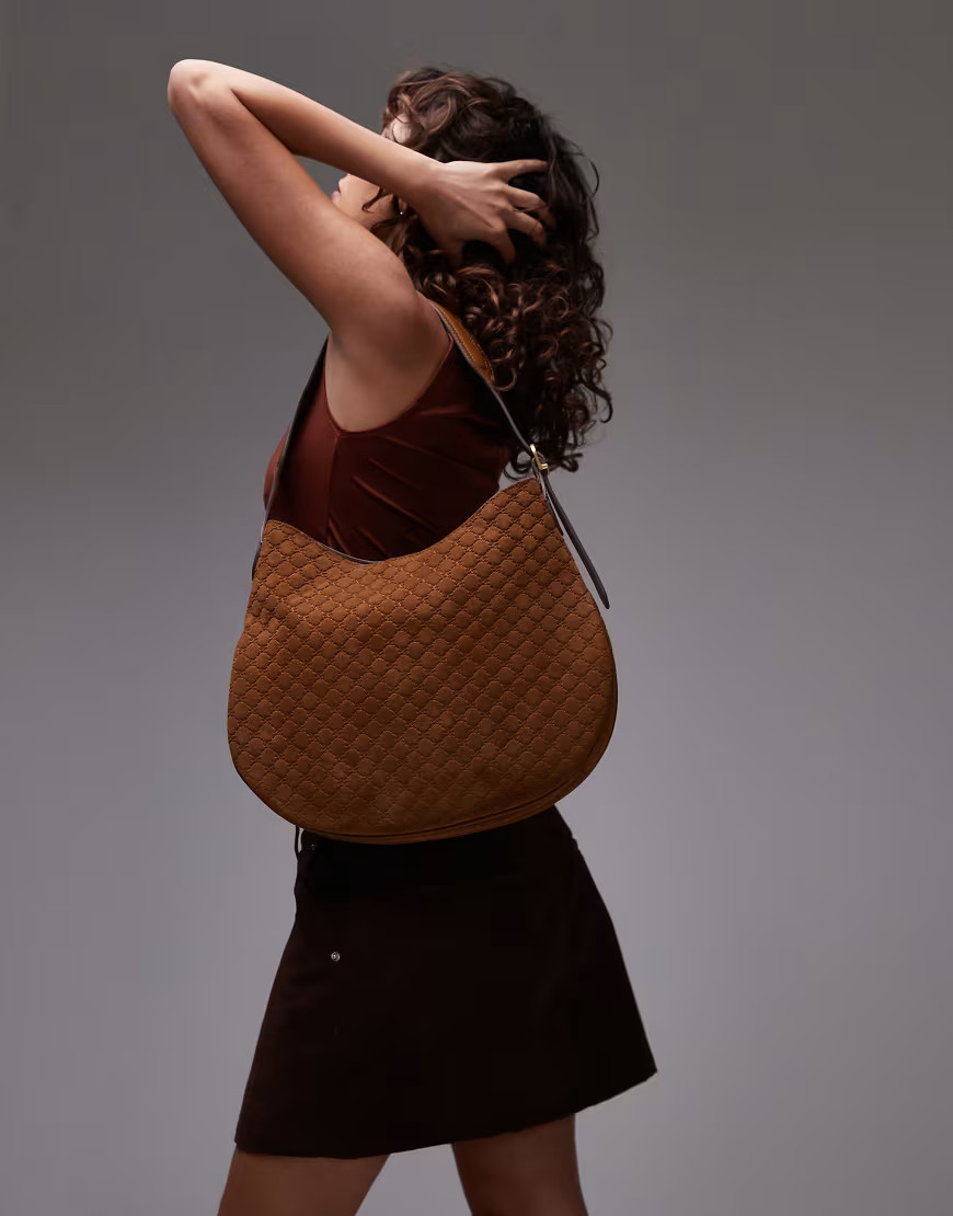 Mango embossed monogram leather bag in brown | ASOS (Global)