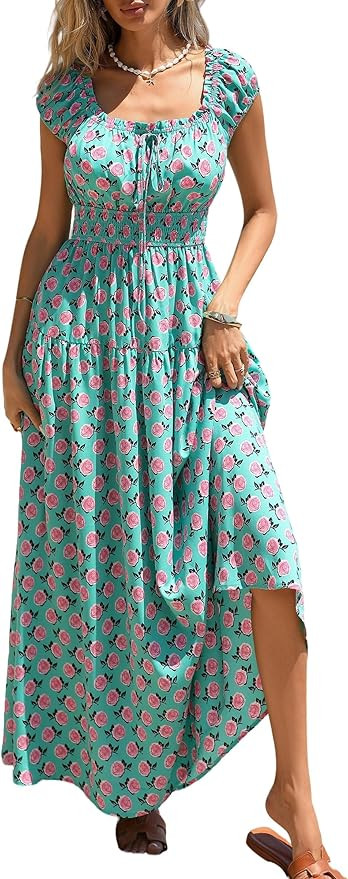 PRETTYGARDEN Boho Maxi Dresses for Women 2026 Summer Floral Wedding Guest Dress Resort Wear Sprin... | Amazon (US)
