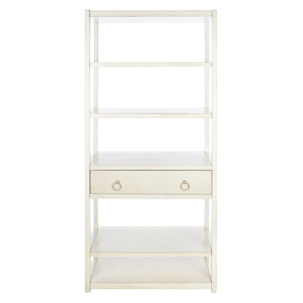 SAFAVIEH Johni 1-Drawer 5-Shelf Etagere Bookcase - 32" W x 18" L x 70" H - Antique/White | Bed Bath & Beyond
