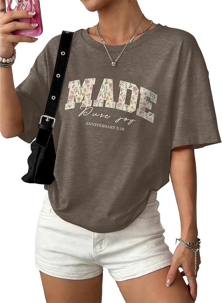 WIHOLL Oversized Tshirts for Women Summer Crew Neck Short Sleeve Graphic Tees Casual Loose Fit Wo... | Amazon (US)