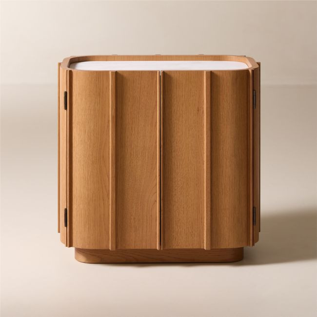Robbie 28"" Light Oak Wood Nightstand with White Marble Top | CB2