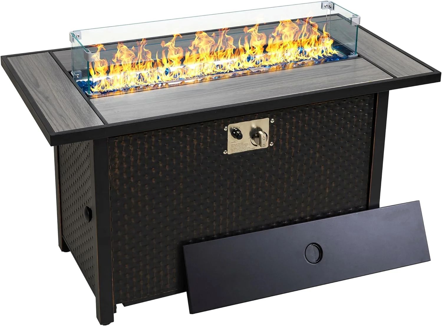 Walsunny 45" Propane Fire Pit Table 50,000 BTU Steel Gas Fire Pit with Lid and Lava Rock Rectangu... | Walmart (US)