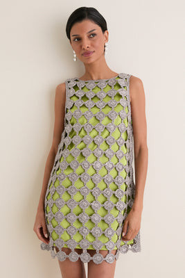 Moss and Satellite Silver Sina Crochet Mini Dress | Tuckernuck (US)