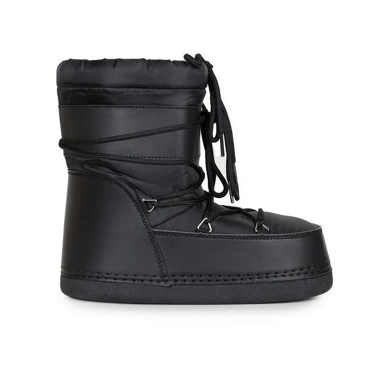 Women's Pull On Cozy Winter Snow Ankle Moon Boots in Black - Walmart.com | Walmart (US)
