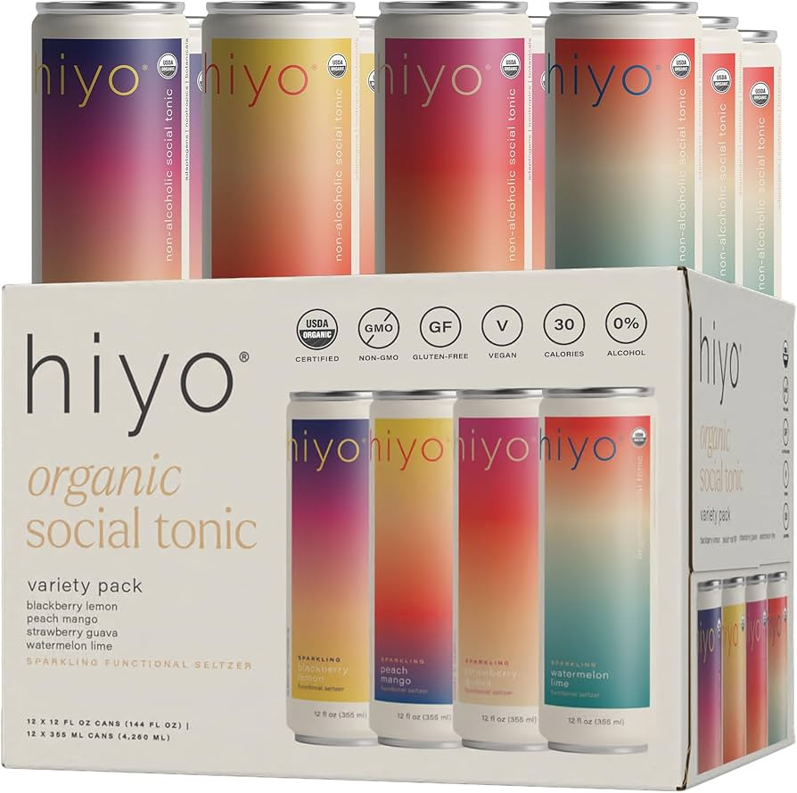 Hiyo Organic Social Tonic – Variety Pack, 12 Pack - N.A. Functional Seltzer, Sparkling Water Cr... | Amazon (US)
