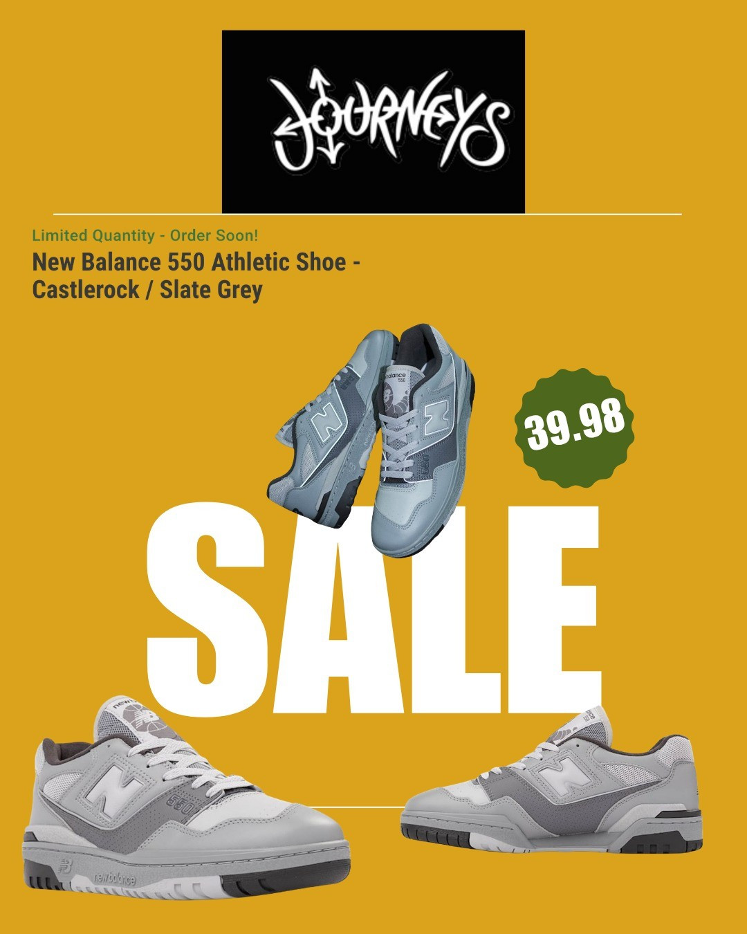 Run, don’t walk!! 🏃‍♀️Found these New Balance 550 Sneakers in grey at Journeys for ONLY $39.98 😳🙌Such a classic everyday sneakerGoes with literally everything Perfect neutral + super comfy!!#ltkunder50 #ltkshoecrush #newbalance550 #journeysfinds #ltkdeals #sneakerstyle #neutralstyle

#LTKootd #LTKSaleAlert #LTKSeasonal