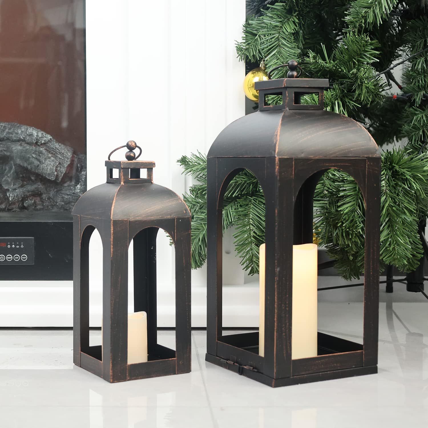 DECORKEY Luxury Lantern Decorative Outdoor & Indoor, Set of 2 (17’’&13’’) Metal Candle La... | Amazon (US)