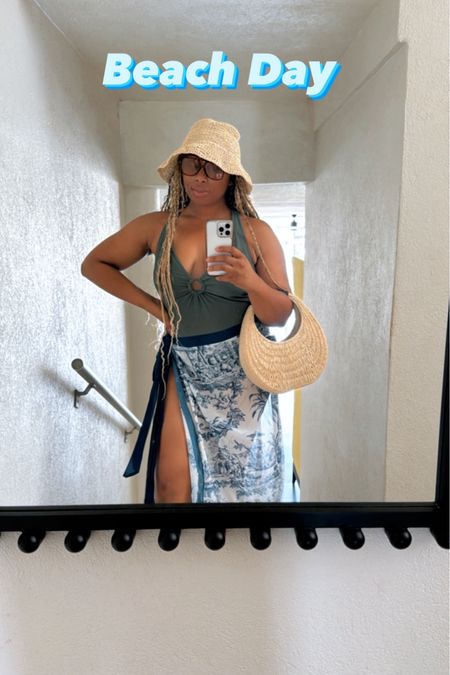 Beach day swimsuit outfit. 🌊🏝️🩱

Amazon find, target find, vacation outfit, target swimsuit, straw hat, beach wrapp