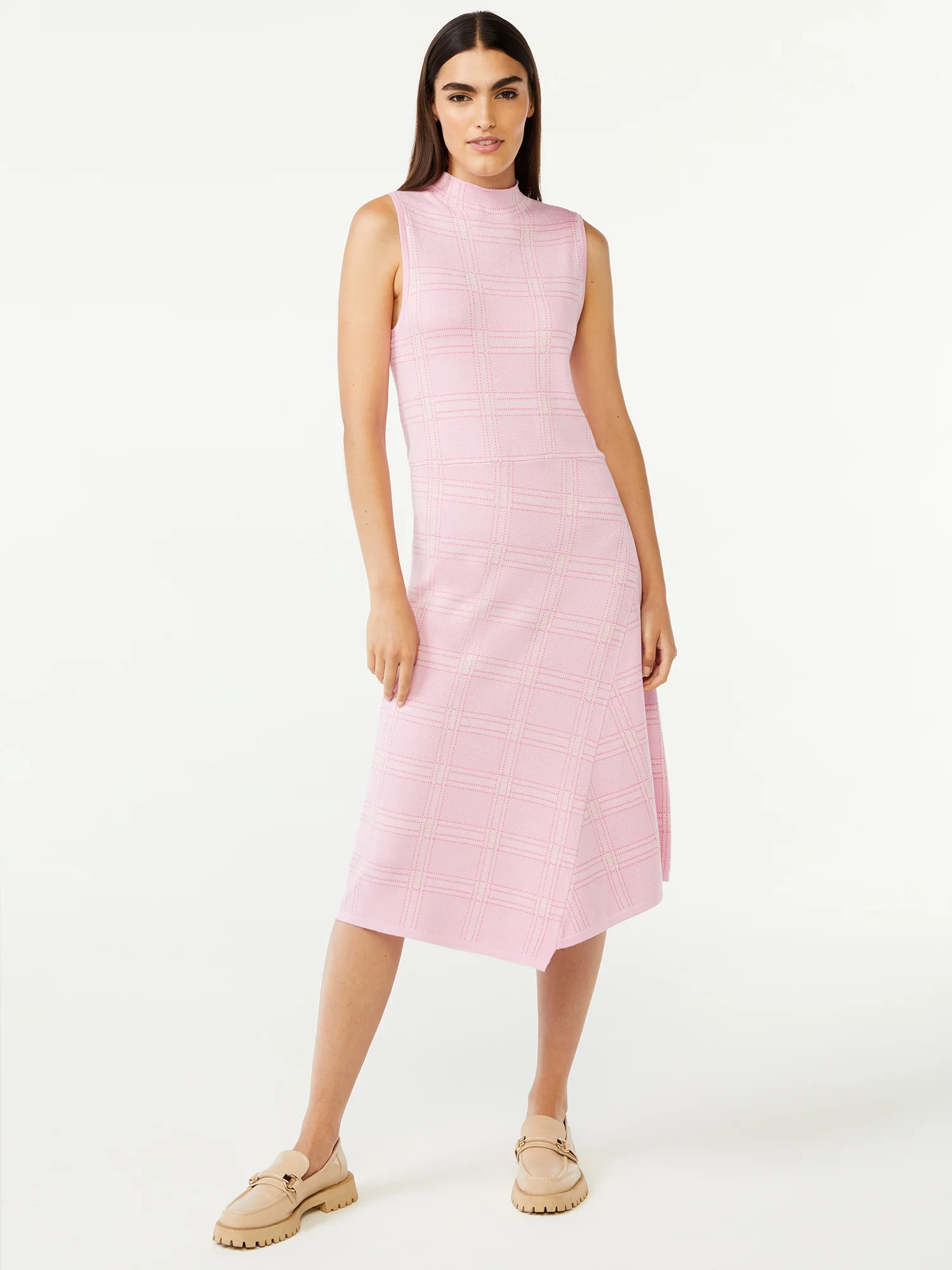 Free Assembly Women's Sleeveless Mock Neck Diagonal Seam Midi Sweater Dress - Walmart.com | Walmart (US)