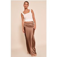 Chocolate Textured Satin Maxi Skirt | PrettyLittleThing US