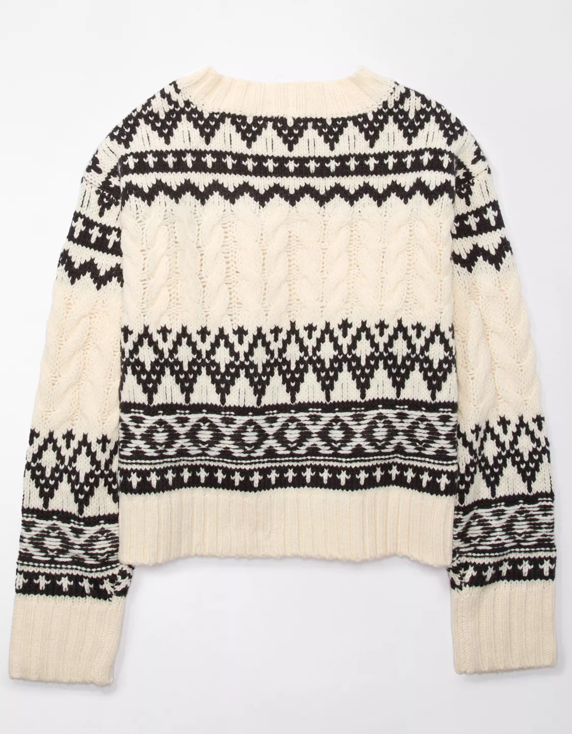 AE Fair Isle Cable-Knit Crewneck Sweater | American Eagle Outfitters (US & CA)