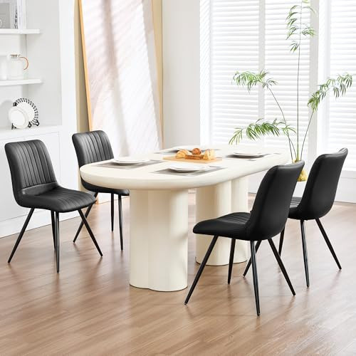 choairy Black Dining Chairs Set of 4, Dining Chairs with Thick Cushions, PU Leather Upholstered Kitchen Dining Room Chairs with Metal Legs for Dining Living Room | Amazon (US)