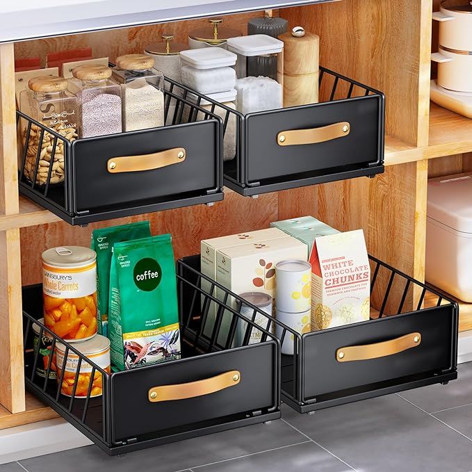 Pull out Cabinet Organizer Fixed with Adhesive Nano Film,Heavy Duty Slide out Pantry Shelves Draw... | Amazon (US)