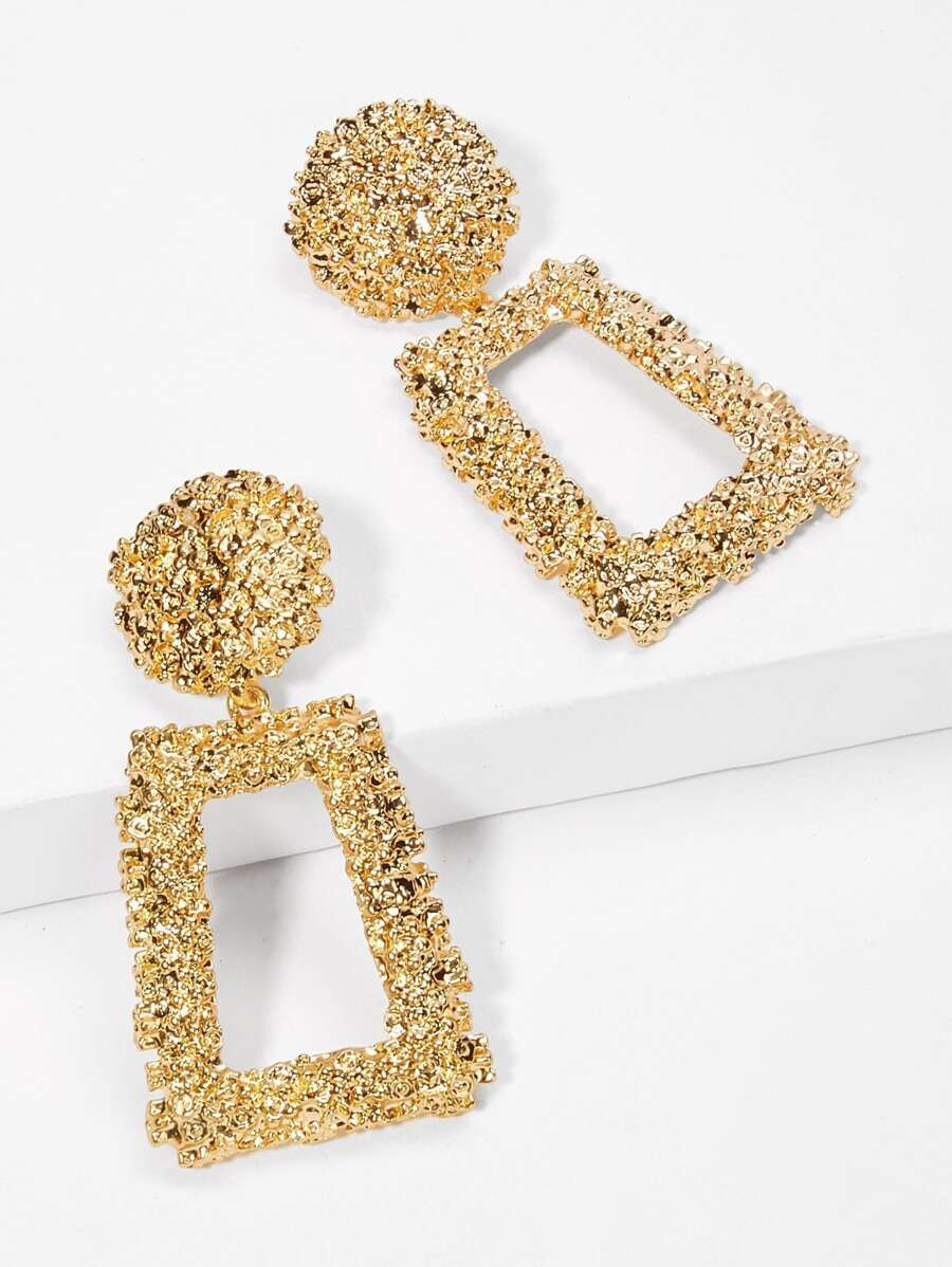 Open Rectangle Textured Drop Earrings | SHEIN