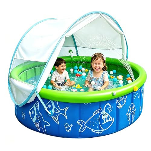 Mostop Kiddie Pool with Canopy: 47in Foldable Toddler Pool with Sprinkler & Mosquito Net,Pop Up Baby Beach Pool with Shade,Portable Swimming Pool for Kids,Outdoor Summer Essentials for Beach, Backyard | Amazon (US)