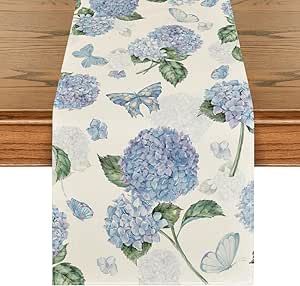 Artoid Mode Hydrangea Butterfly Summer Table Runner, Seasonal Spring Holiday Kitchen Dining Table... | Amazon (US)
