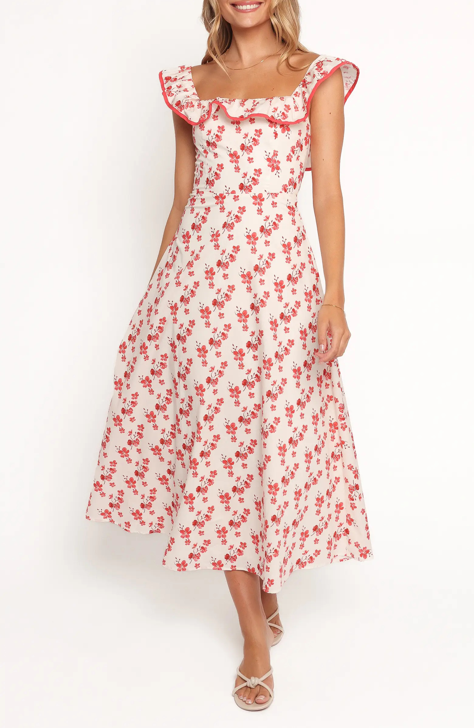 Lucille Floral Ruffle Cotton Midi Dress | Nordstrom
