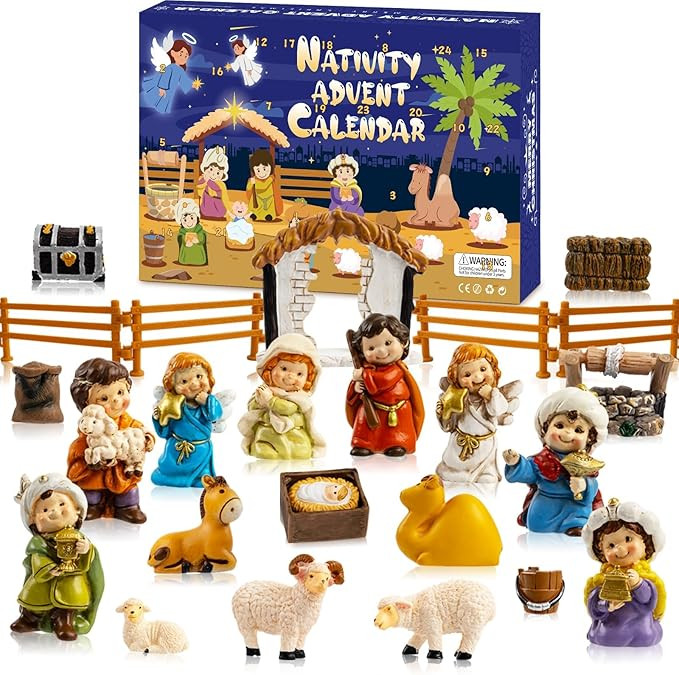 Nativity Advent Calendar 2025, 24pcs Resin Nativity Scene Figurines Set for Men Women Christmas A... | Amazon (US)