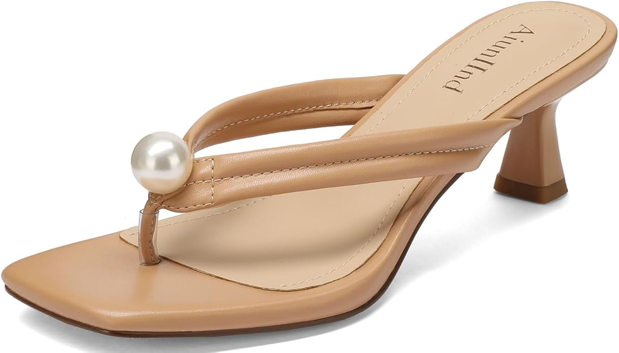 Women's Kitten Heels Sandals Square Open Toe Flip Flop Heels 2.5 Inch Slip On Dressy Sandals with... | Amazon (US)