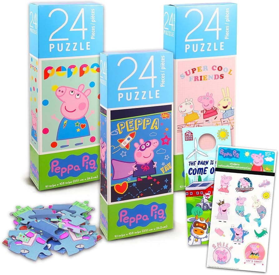 Peppa Pig Jigsaw Puzzle Assortment for Boys, Girls - Bundle with 3 Peppa Pig 24 Piece Puzzles Plu... | Amazon (US)