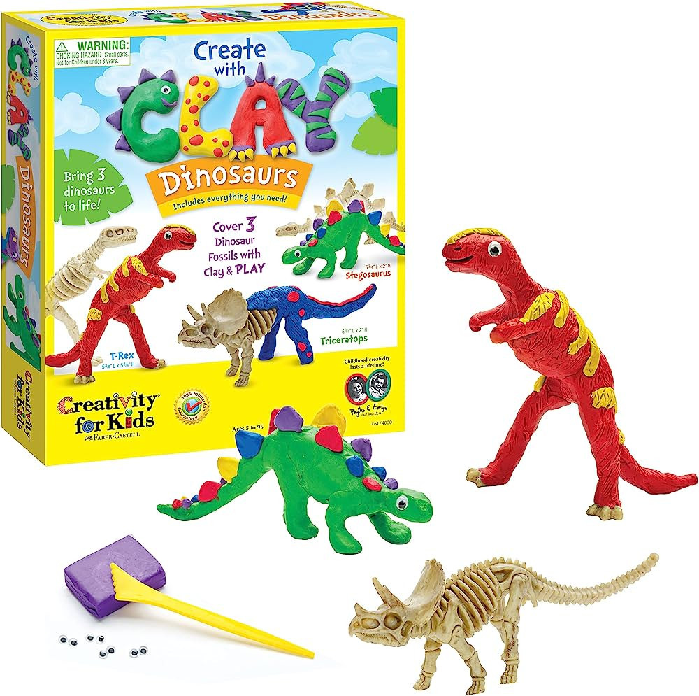 Creativity for Kids Create with Clay Dinosaurs - Build 3 Dinosaur Figures with Modeling Clay | Amazon (US)