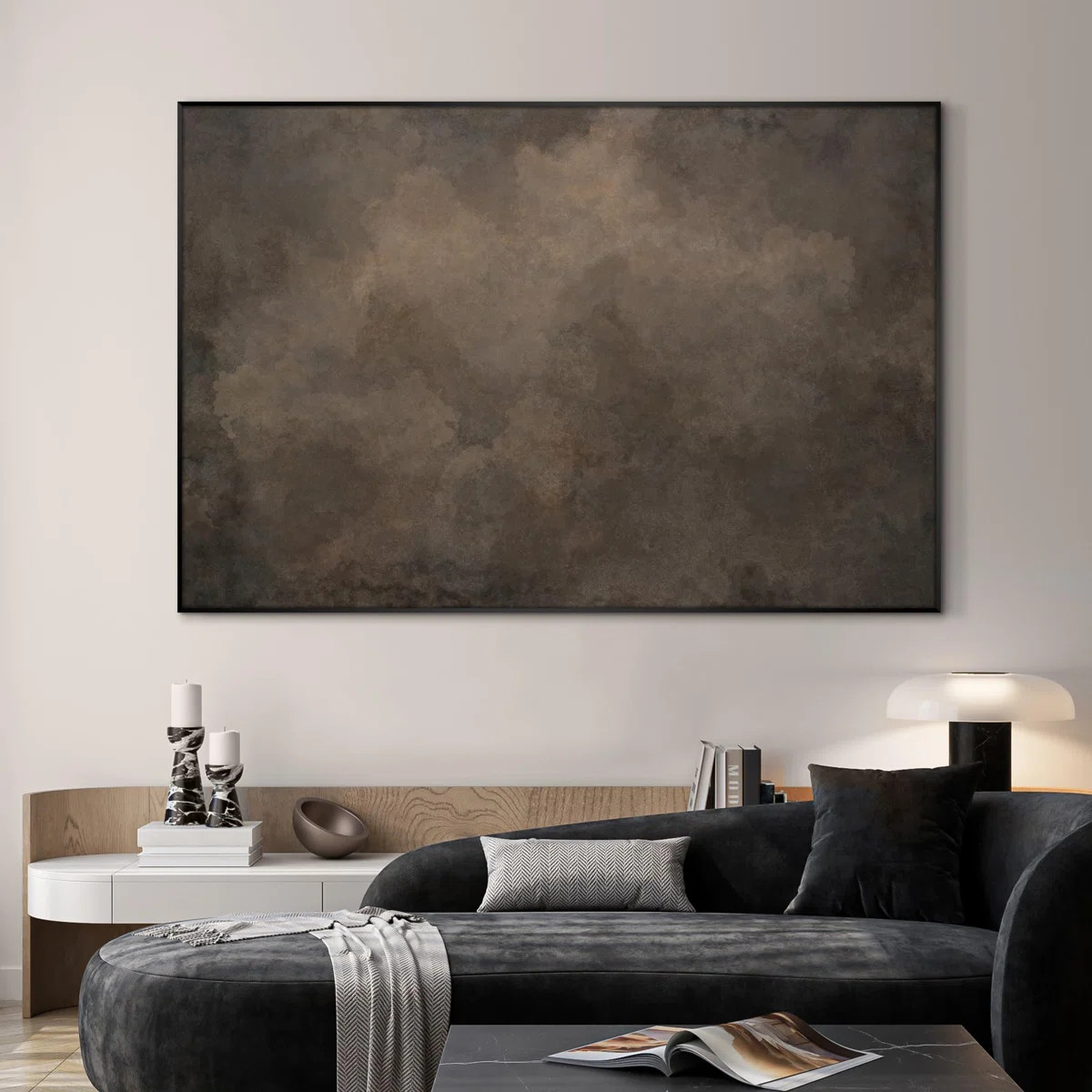 Extra Large Framed Wall Art Neutral Cloudy Abstract Illustration, Soft Atmospheric Design for Hom... | Wayfair North America