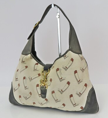 Auth GUCCI Jackie O Off-White Canvas and Leather Shoulder Bag Purse #60017  | eBay | eBay US