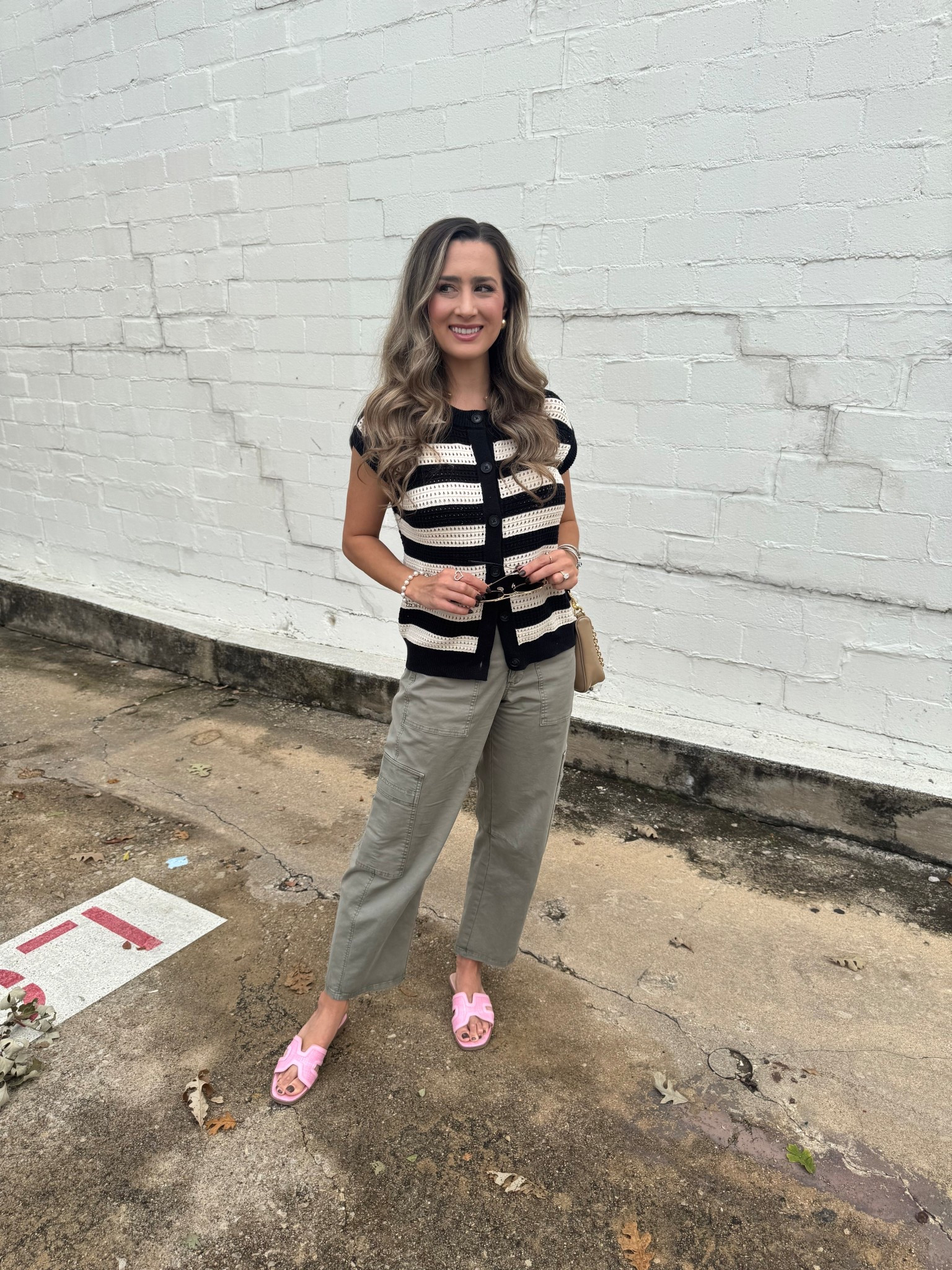 The perfect fit for fall and all the festivities! Loving this striped button down sweater from target! Wearing a size XS for a more fitted look. My army green cargo pants are the perfect length on me and I’m 5’4”! Wearing size 2 and fit tts. My shoes are from Marshall’s so can’t link. Happy Saturday!😇