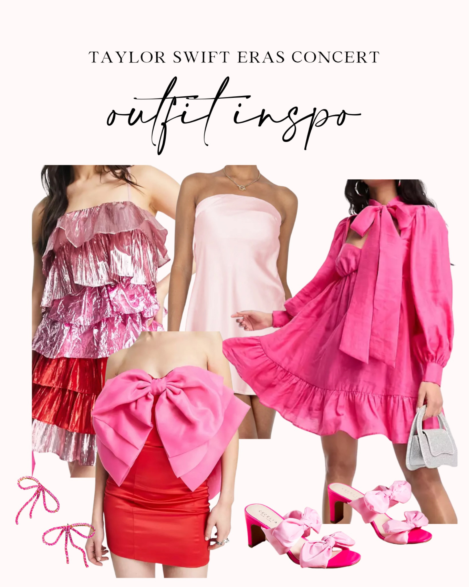 Taylor Swift Eras Concert outfit inspiration 🤍 pink and red dresses inspired by Miss Swift’s iconic red and pink Grammys dress! #concertoutfit #taylorswiftconcert #eratouroutfit #1989 #lover #reputation #pinkstraplessdress #hotpinkdress #ruffleddress #bowdress 

#LTKFestival #LTKunder100