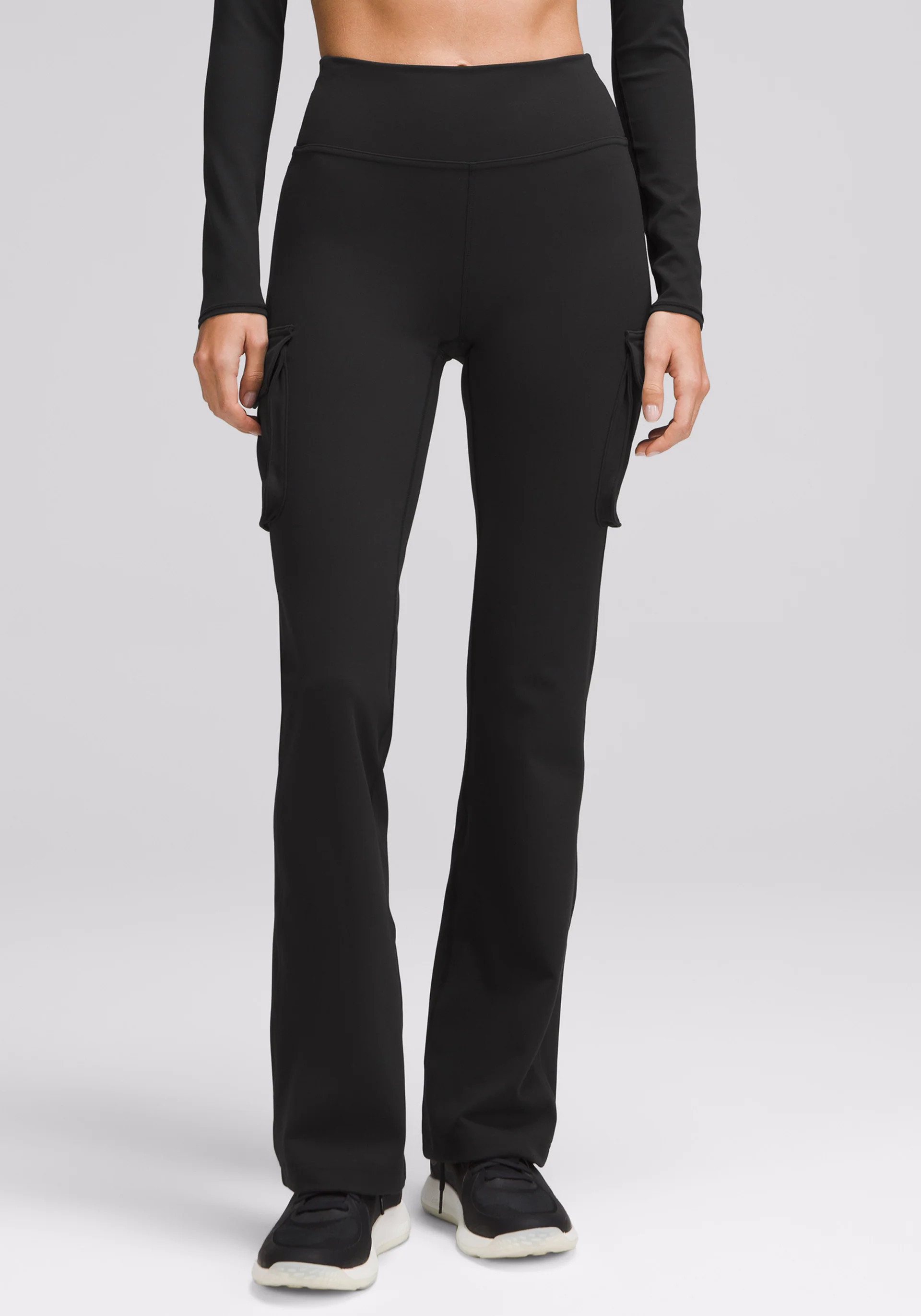 Peloton X Lululemon Women's Everlux Cargo Flare Pant in Black - Cycling Performance Apparel | Peloton Apparel