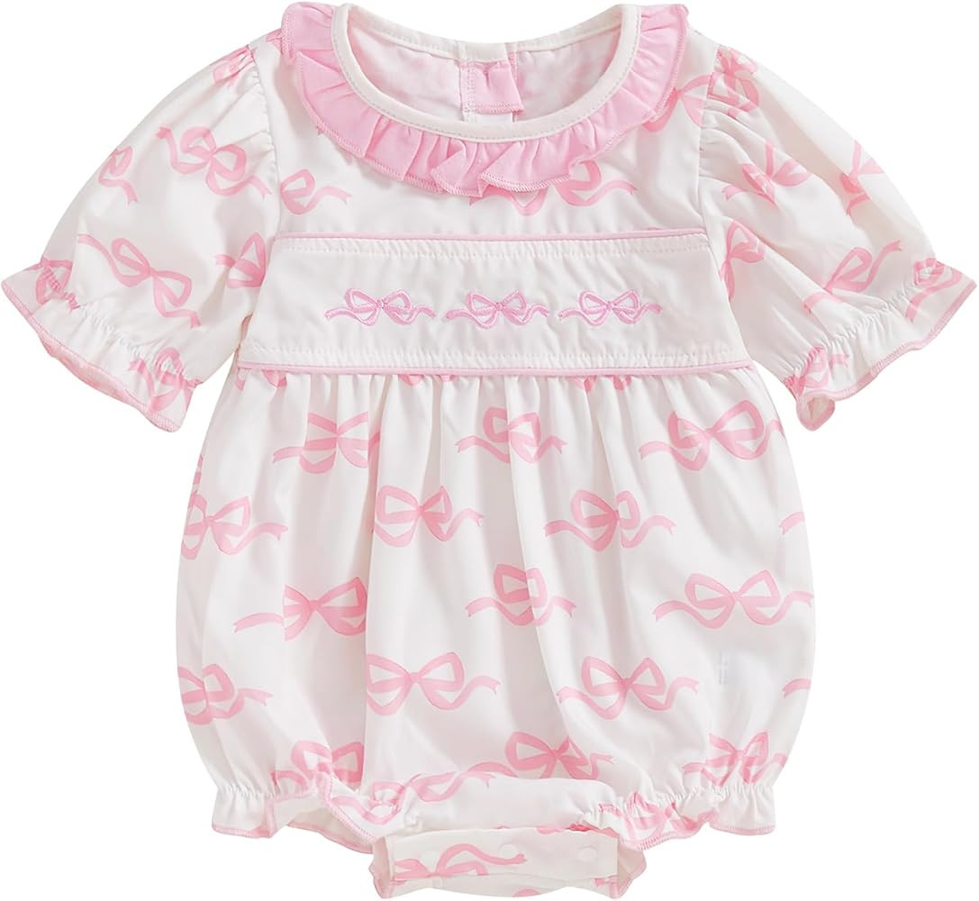 Baby Girl 4th Of July Outfit Newborn Smocked Bubble Romper Peter Pan Collar Bodysuit My First Fou... | Amazon (US)