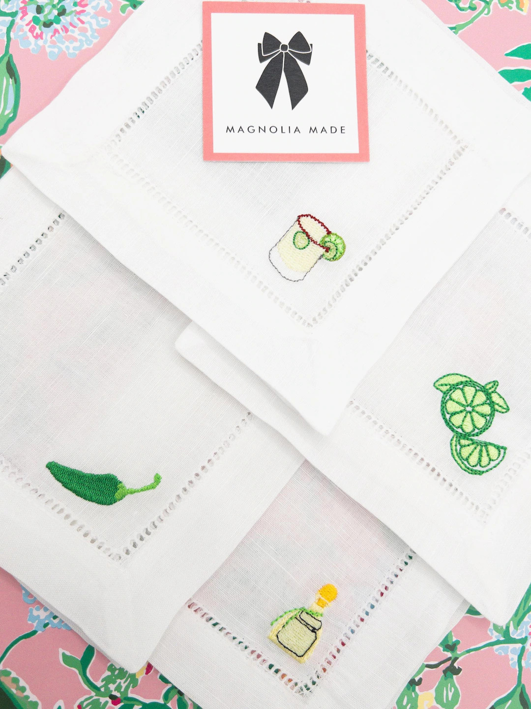 Spicy Margarita Linen Cocktail Napkins - Embroidered Bar Cart Decor, Set of 4 - Etsy | Etsy (DACH)