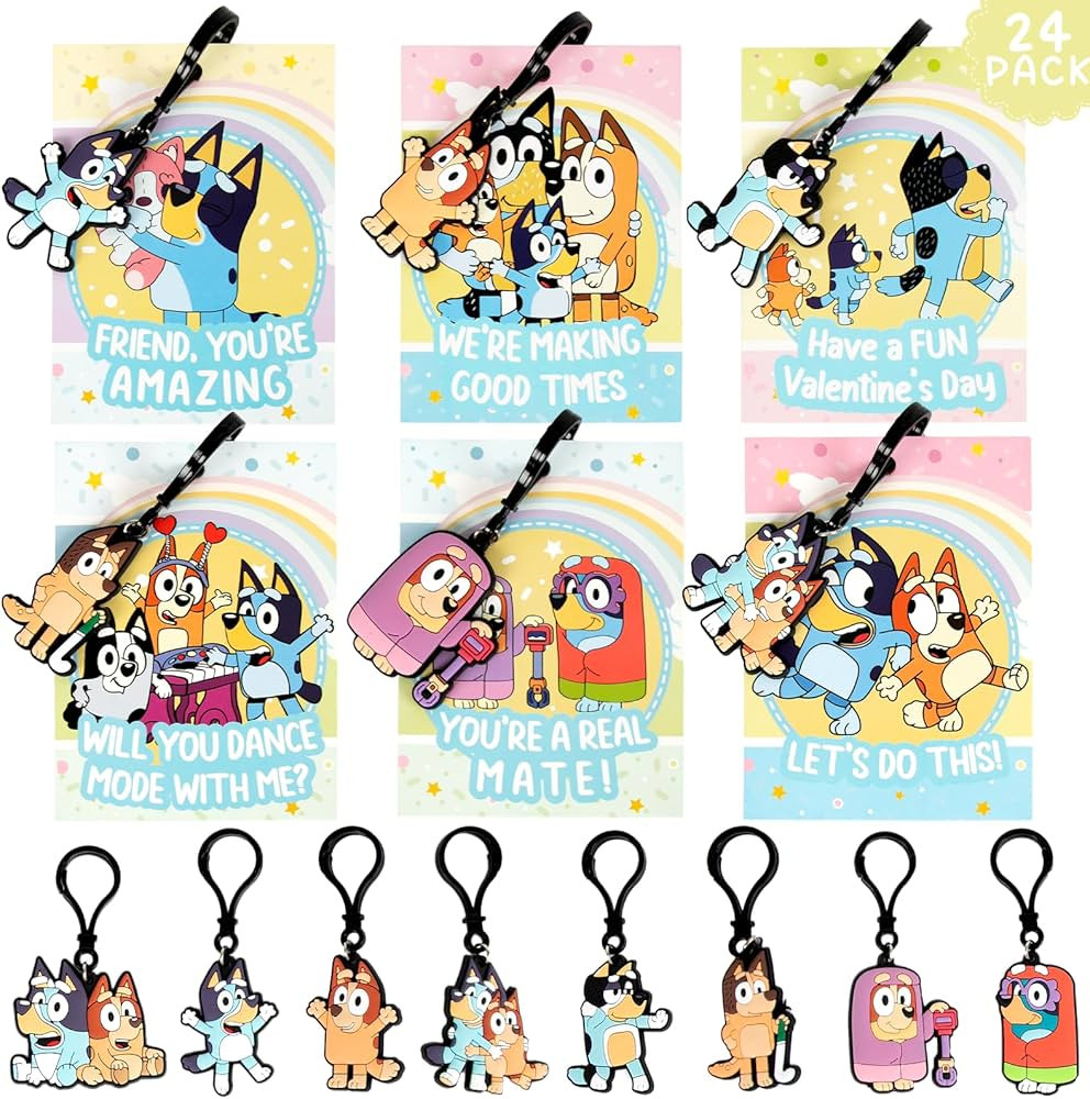 Set of 24 Valentines Cards for Kids, Valentine's Day Gift with Keychain for Kids Party Favor, Cla... | Amazon (US)