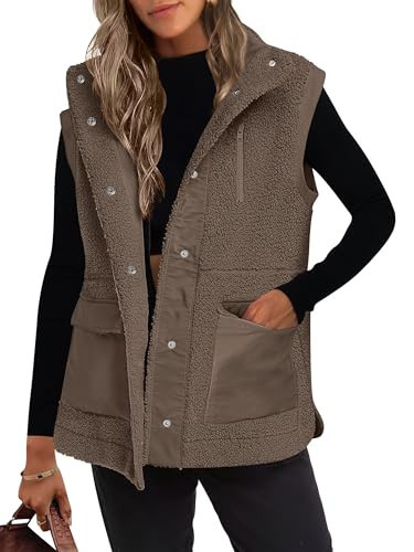 ANRABESS Womens Sherpa Fleece Vest Fall Fuzzy Jackets Casual Wear Coffee | Amazon (US)
