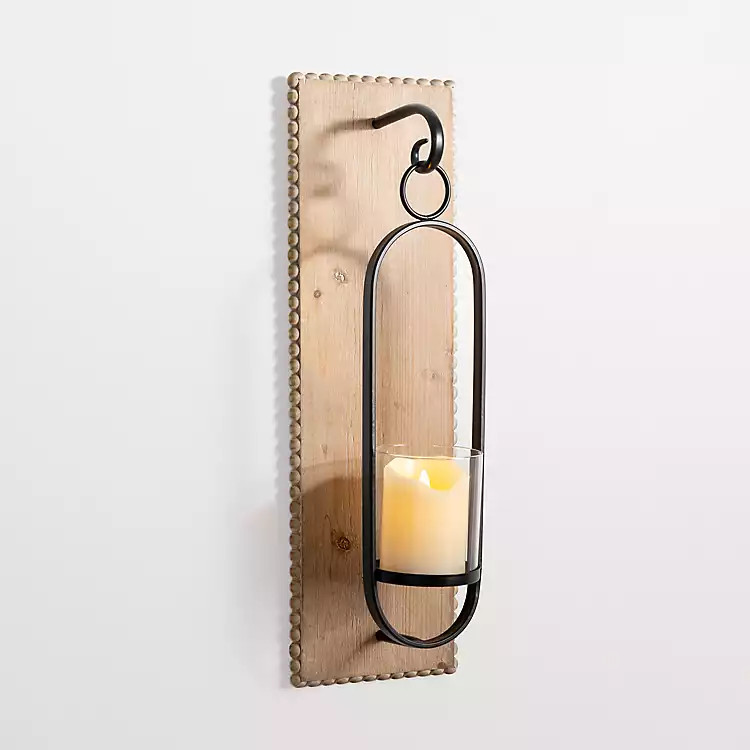 New! Beaded Trim Wood and Metal Sconce | Kirkland's Home