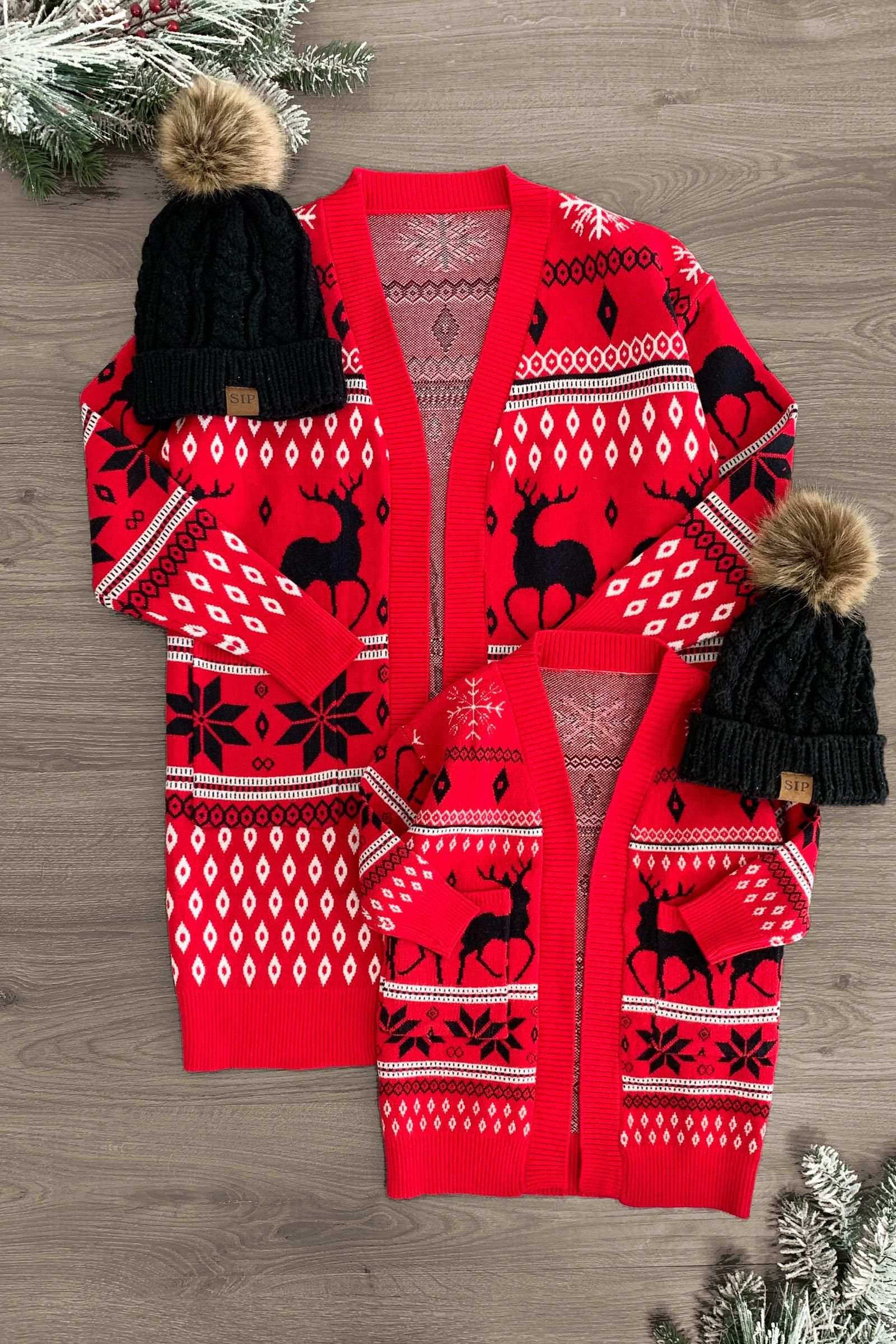 Mom & Me - Red Nordic Snowflake Cardigan | Sparkle In Pink