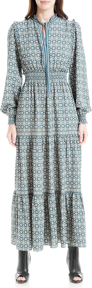 Max Studio Women's Elbow Sleeve Tiered Maxi Dress | Amazon (US)