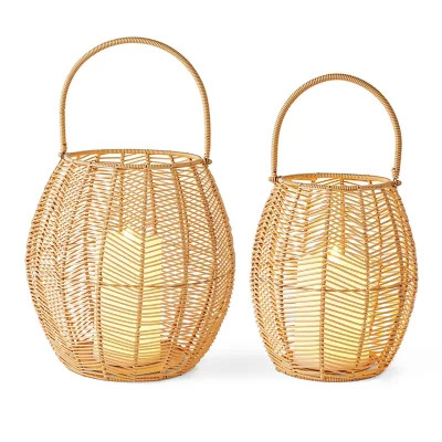 Member's Mark Set of 2 Resin Rattan Lanterns with Flameless Pillar Candles | Sam's Club