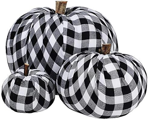 Package of 3 Assorted Burlap Pumpkins Fabric Pumpkins Buffalo Plaid Pumpkins Gingham Fabric Pumpk... | Amazon (US)