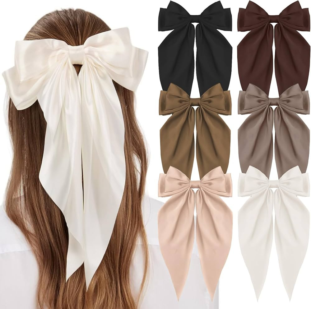 6 PCS Large Hair Bows for Woman Big Silky Satin Ribbon Bows Hair Clips Oversized Long Tail Bows B... | Amazon (US)