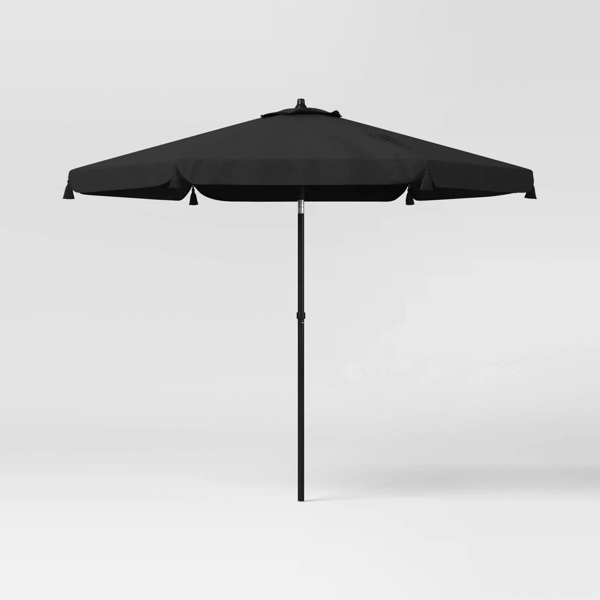 7.5' Macrame Outdoor Round Patio Market Umbrella Black with Faux Wood Pole - Threshold™ | Target