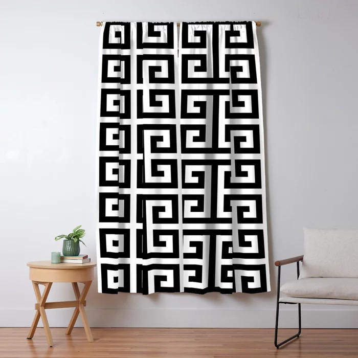 Large Black and White Greek Key Pattern Blackout Curtain | Society6