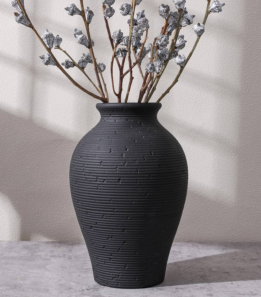 Ceramic Flower Vase Home Decor, 9 in Farmhouse Table Vases Rustic Vintage Living Room Kitchen Bed... | Amazon (US)