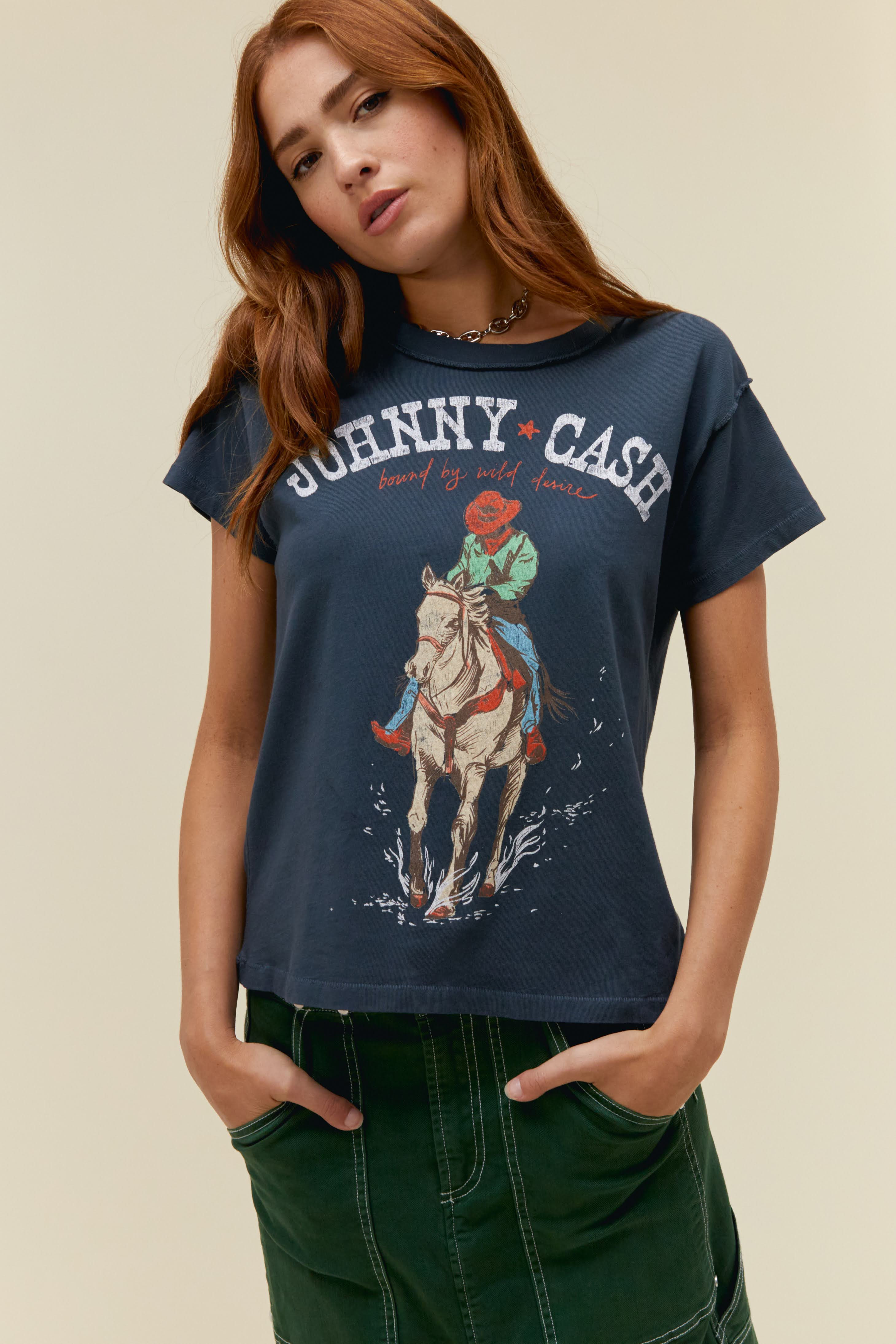 Johnny Cash Bound By Wild Desire Reverse GF Tee in Vintage Black | Daydreamer