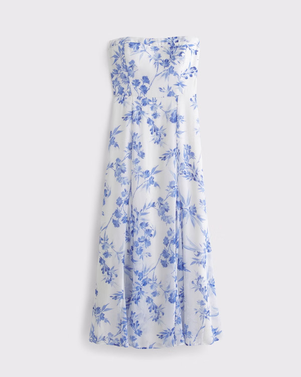 Women's The A&F Camille Strapless Godet Midi Dress | Women's Dresses & Jumpsuits | Abercrombie.co... | Abercrombie & Fitch (US)