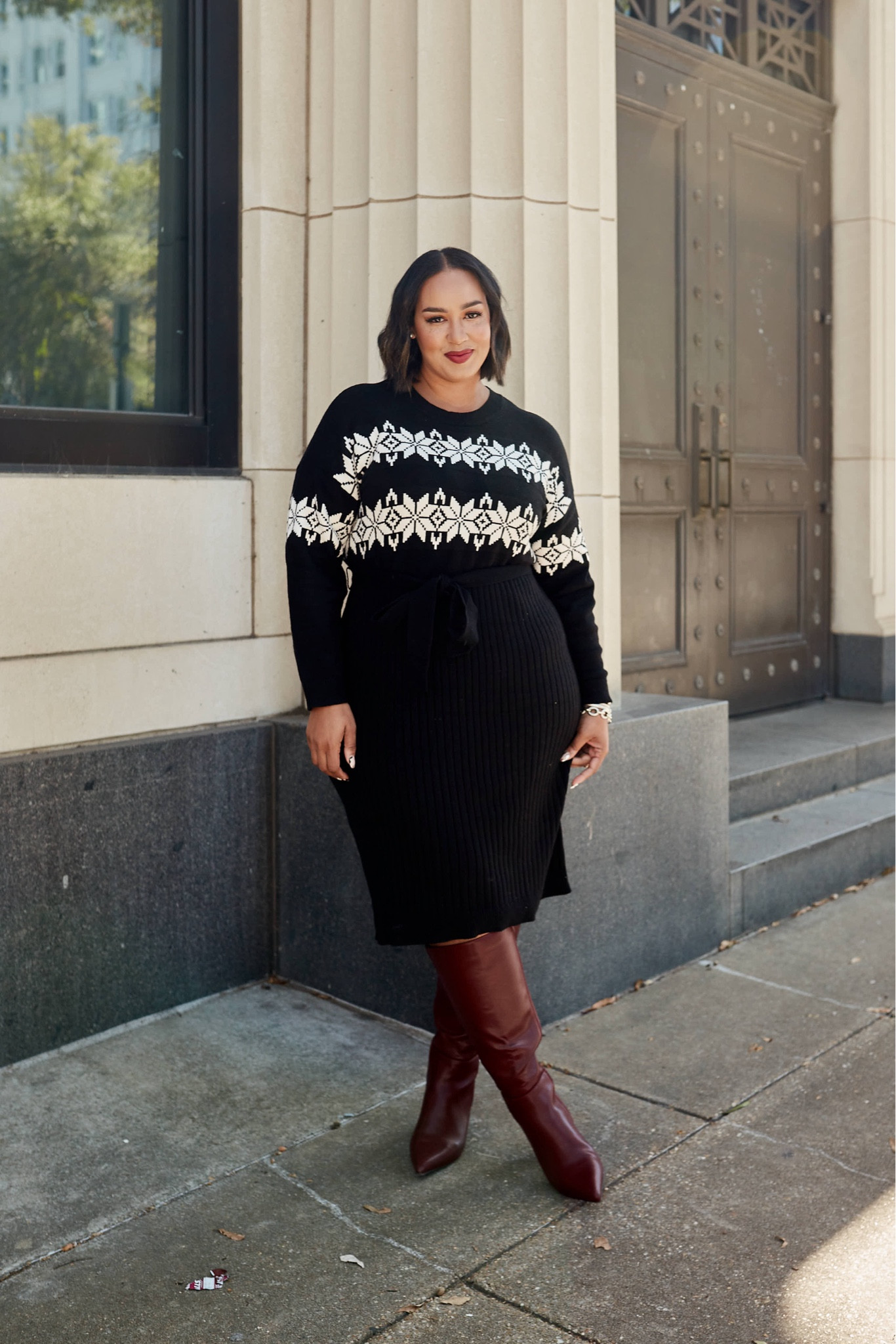 Loving this holiday sweater dress from Lane Bryant. So soft and stretchy. Also the wide calf boots are perfect and also come in black

#LTKPlusSize #LTKWorkwear #LTKFindsUnder100
