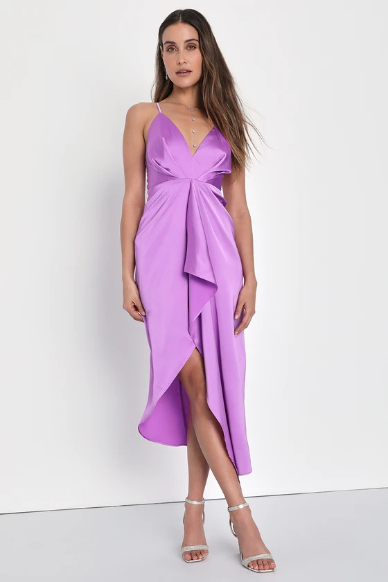 Caught Feelings Purple Satin Ruffled Midi Dress | Lulus (US)