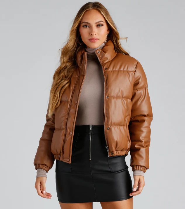 Stylish Edge Faux Leather Puffer Jacket | Windsor Stores