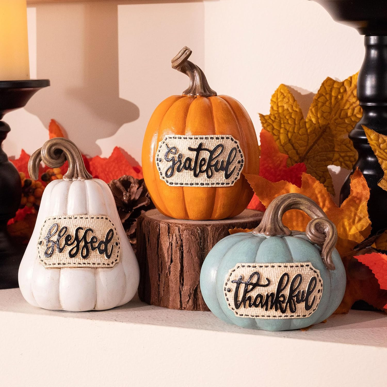 Valery Madelyn Fall Decorations for Home, Fall Pumpkin Decor, Set of 3 Resin Pumpkins Decorations Indoor, Decorative Pumpkins Autumn Thanksgiving Table Decor, 5 inch | Amazon (US)